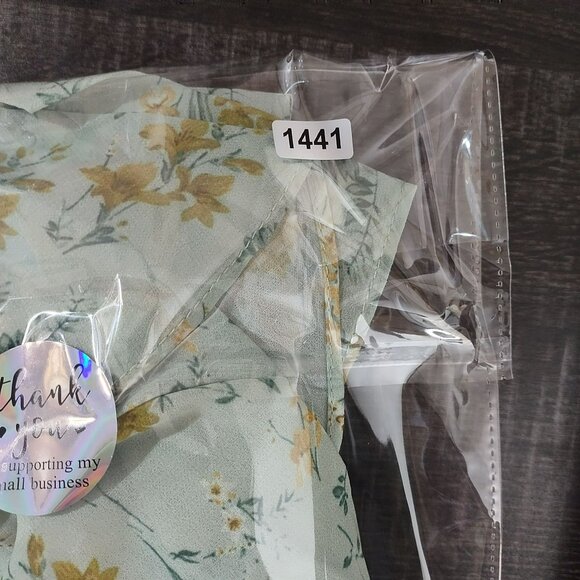 Vintage Floral Ruffle Blouse Mint Yellow Ditsy Print Tie‎ Neck Flare Sleeve - Picture 9 of 9